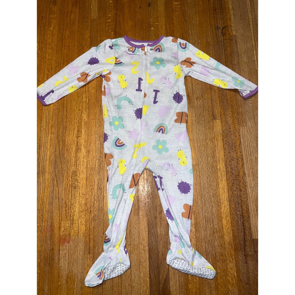 Carters Toddler Girl 2T Gray Rainbow Butterfly Number Footed Pajamas Sleeper